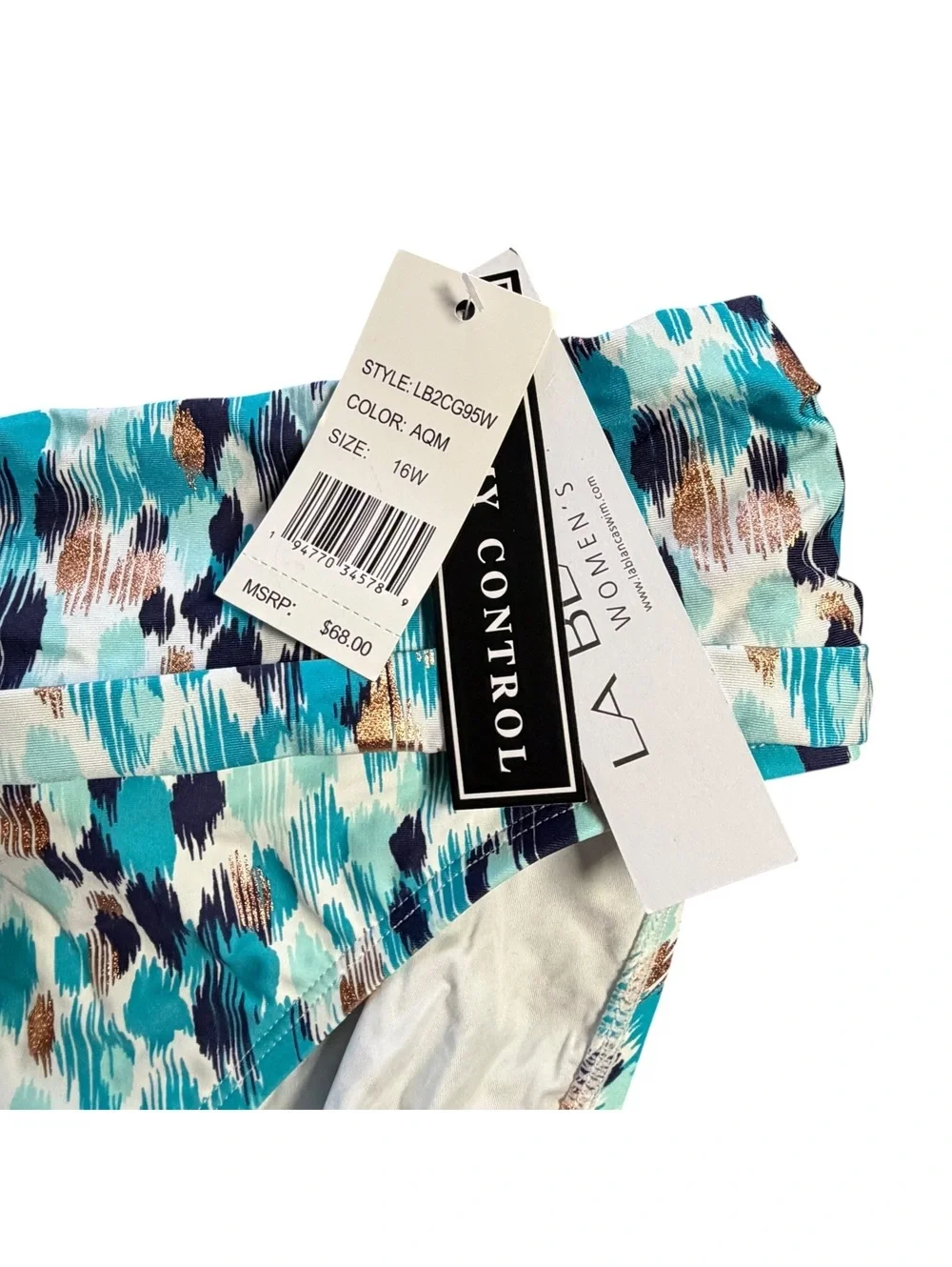 LA BLANCA seaglass shirred band hipster plus size 16W full coverage bottoms NWT